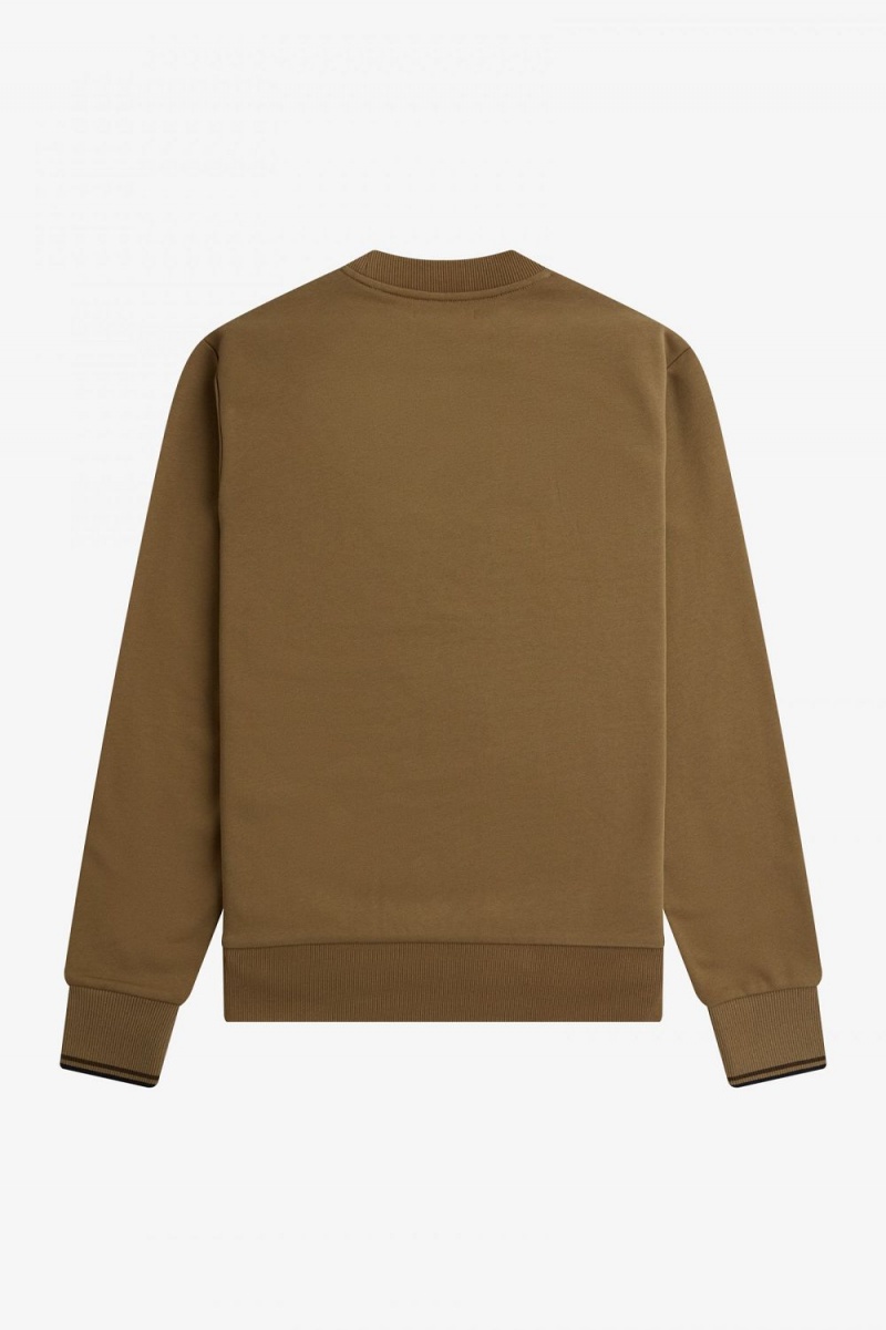 Fred Perry Crew Neck Men's Sweatshirts Brown Burnt Tobacco | MDXFI9186