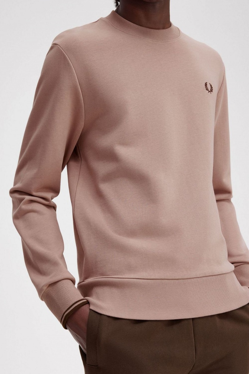 Fred Perry Crew Neck Men's Sweatshirts Dark Pink | PBGNV7602