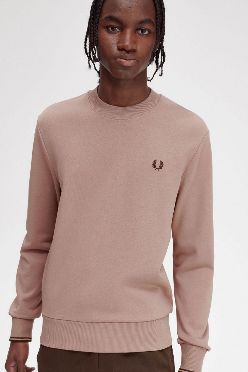 Fred Perry Crew Neck Men's Sweatshirts Dark Pink | PBGNV7602