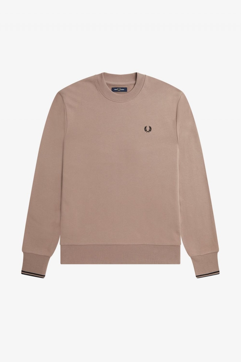 Fred Perry Crew Neck Men's Sweatshirts Dark Pink Black | RWOAM5198