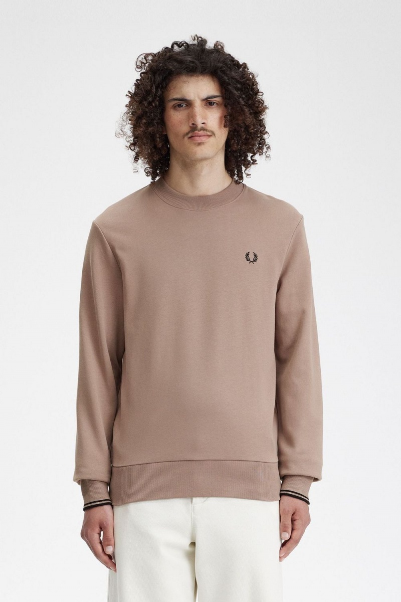 Fred Perry Crew Neck Men\'s Sweatshirts Dark Pink Black | RWOAM5198