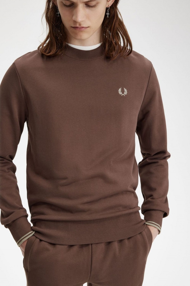 Fred Perry Crew Neck Men's Sweatshirts Dark Red Warm Grey | SOJYB3974