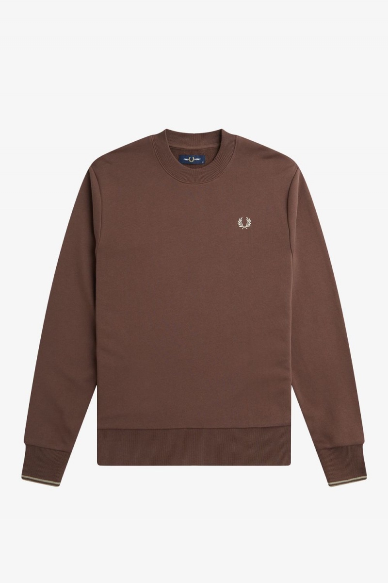 Fred Perry Crew Neck Men's Sweatshirts Dark Red Warm Grey | SOJYB3974