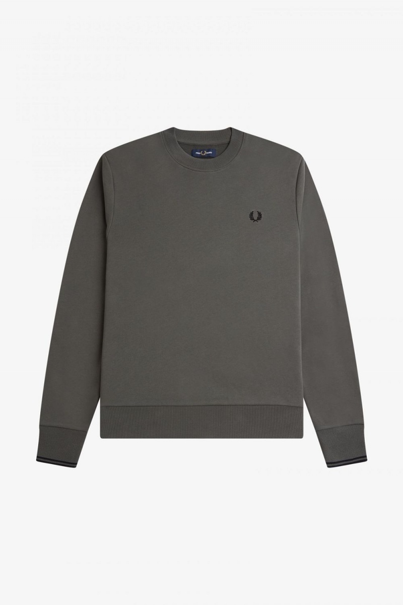 Fred Perry Crew Neck Men's Sweatshirts Field Green | HPRTN2867