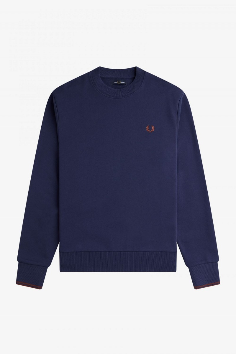 Fred Perry Crew Neck Men's Sweatshirts French Navy Whisky Brown | YJOUR5793