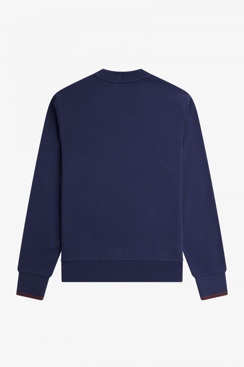 Fred Perry Crew Neck Men's Sweatshirts French Navy Whisky Brown | YJOUR5793