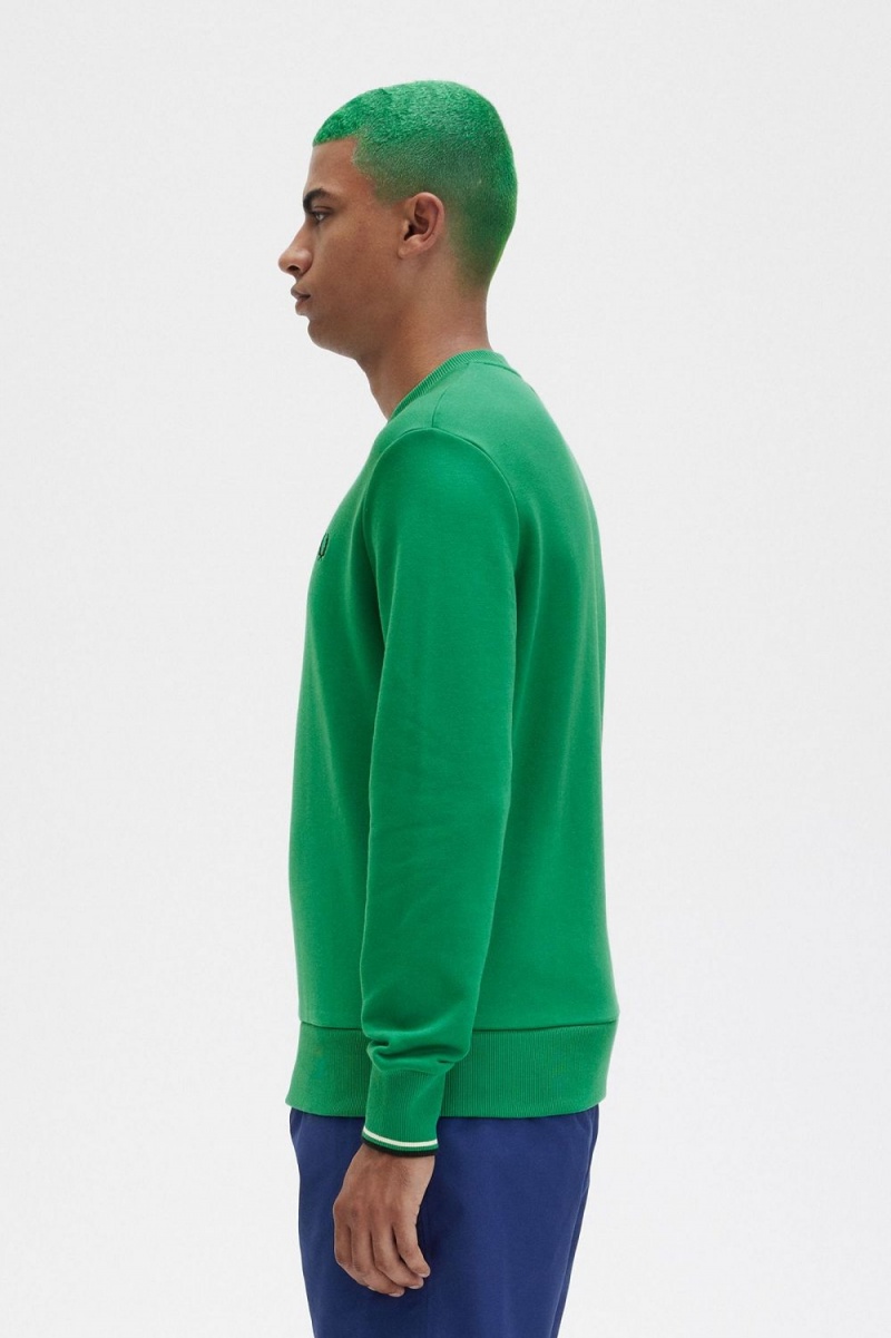 Fred Perry Crew Neck Men's Sweatshirts Green | XVAPS2781