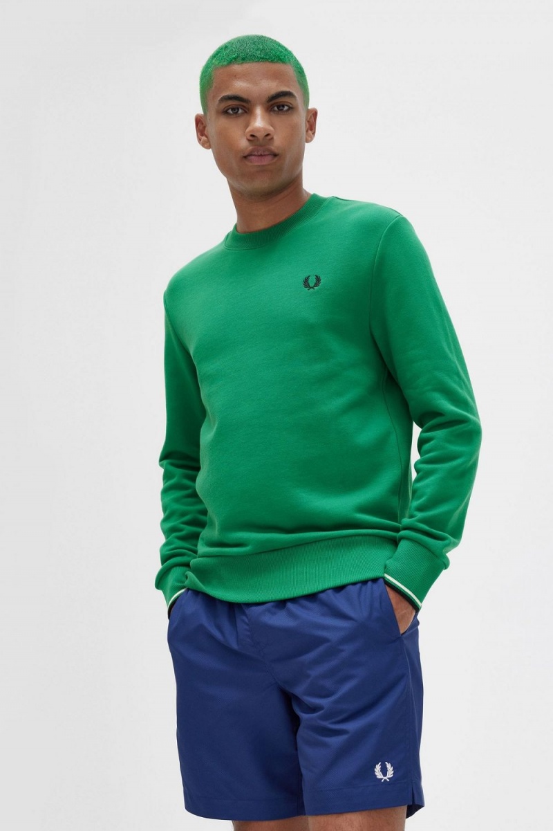 Fred Perry Crew Neck Men's Sweatshirts Green | XVAPS2781