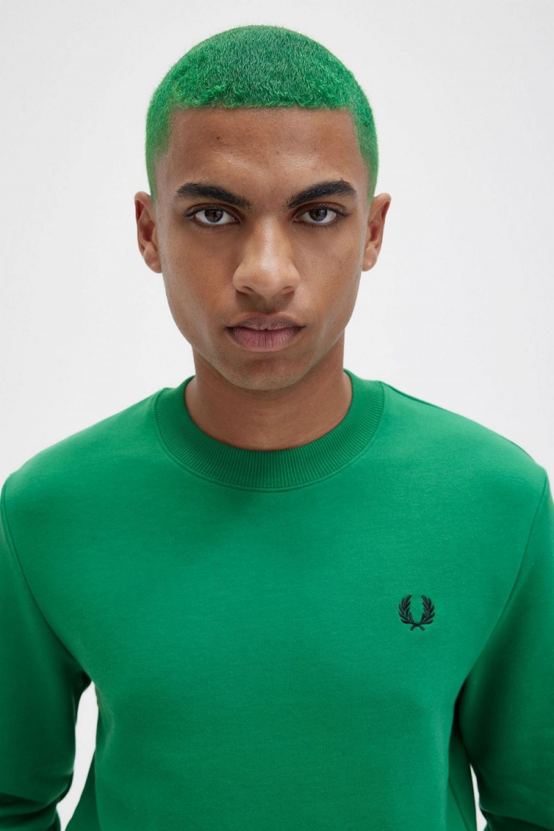 Fred Perry Crew Neck Men's Sweatshirts Green | XVAPS2781