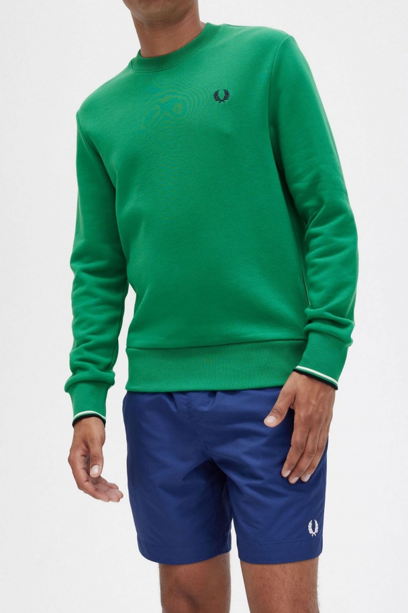 Fred Perry Crew Neck Men's Sweatshirts Green | XVAPS2781