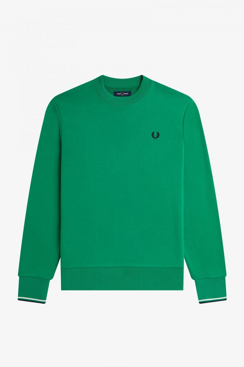 Fred Perry Crew Neck Men's Sweatshirts Green | XVAPS2781