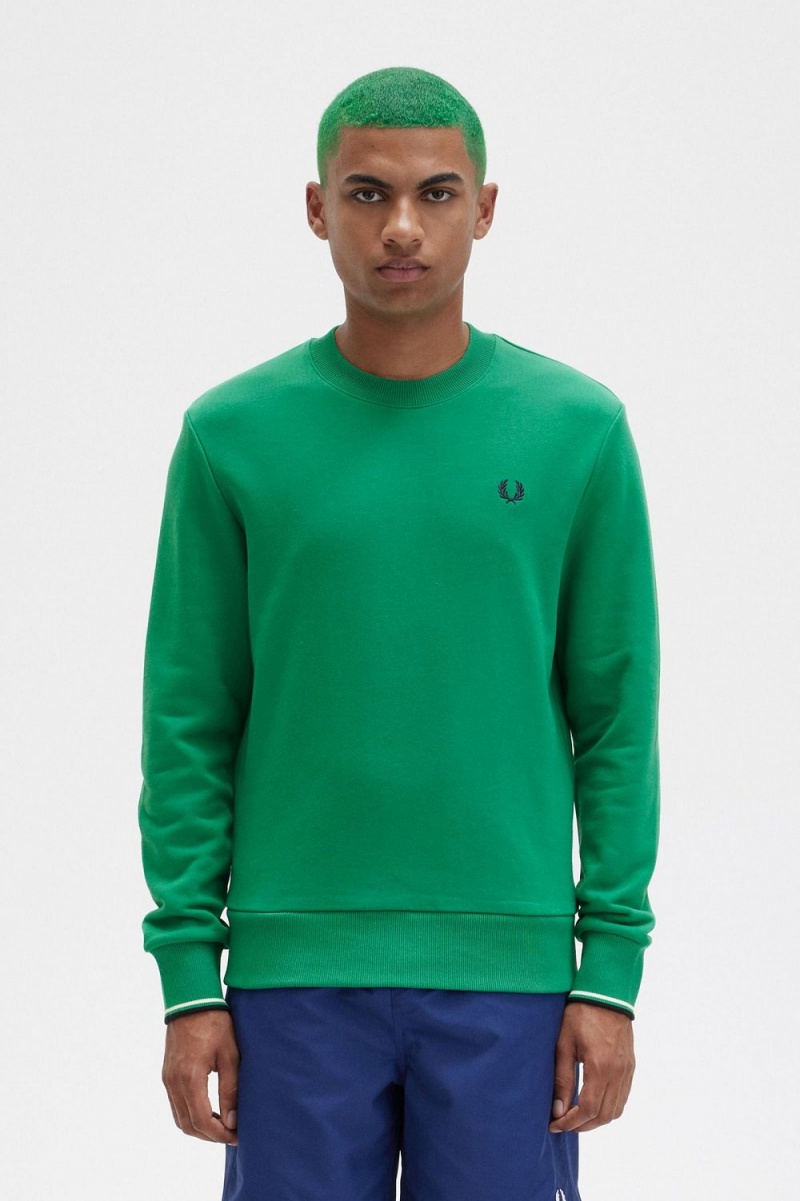 Fred Perry Crew Neck Men\'s Sweatshirts Green | XVAPS2781