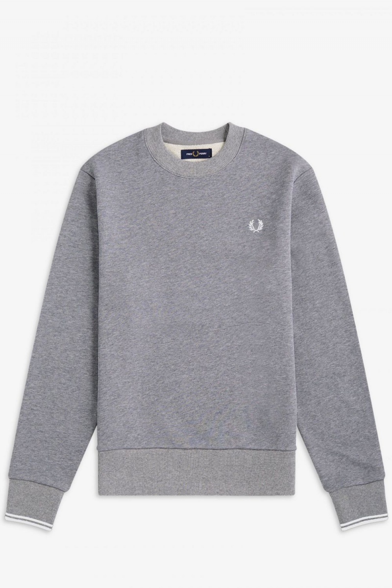 Fred Perry Crew Neck Men's Sweatshirts Grey | SDJZX2618