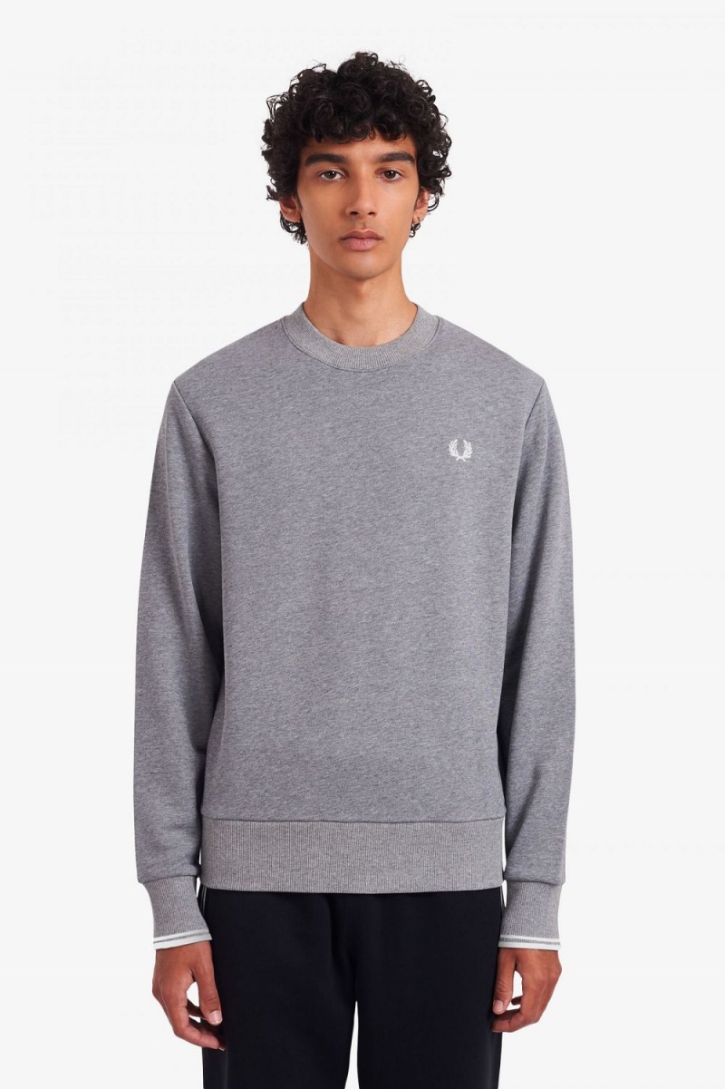 Fred Perry Crew Neck Men\'s Sweatshirts Grey | SDJZX2618