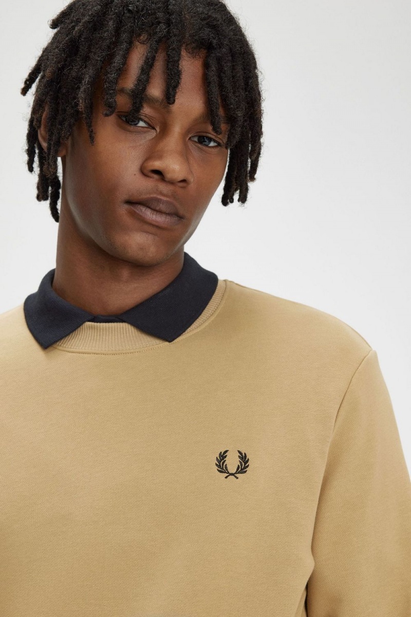 Fred Perry Crew Neck Men's Sweatshirts Green Black | QHGUL9043