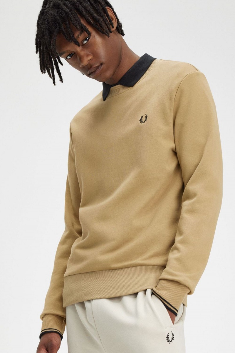 Fred Perry Crew Neck Men's Sweatshirts Green Black | QHGUL9043