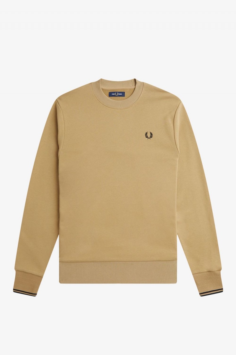 Fred Perry Crew Neck Men's Sweatshirts Green Black | QHGUL9043