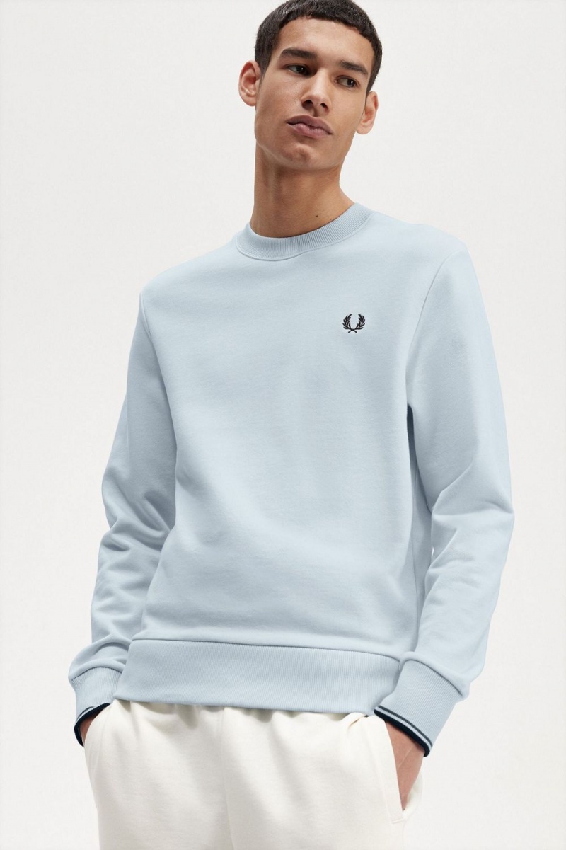 Fred Perry Crew Neck Men's Sweatshirts Light Aqua | BRTEU9560