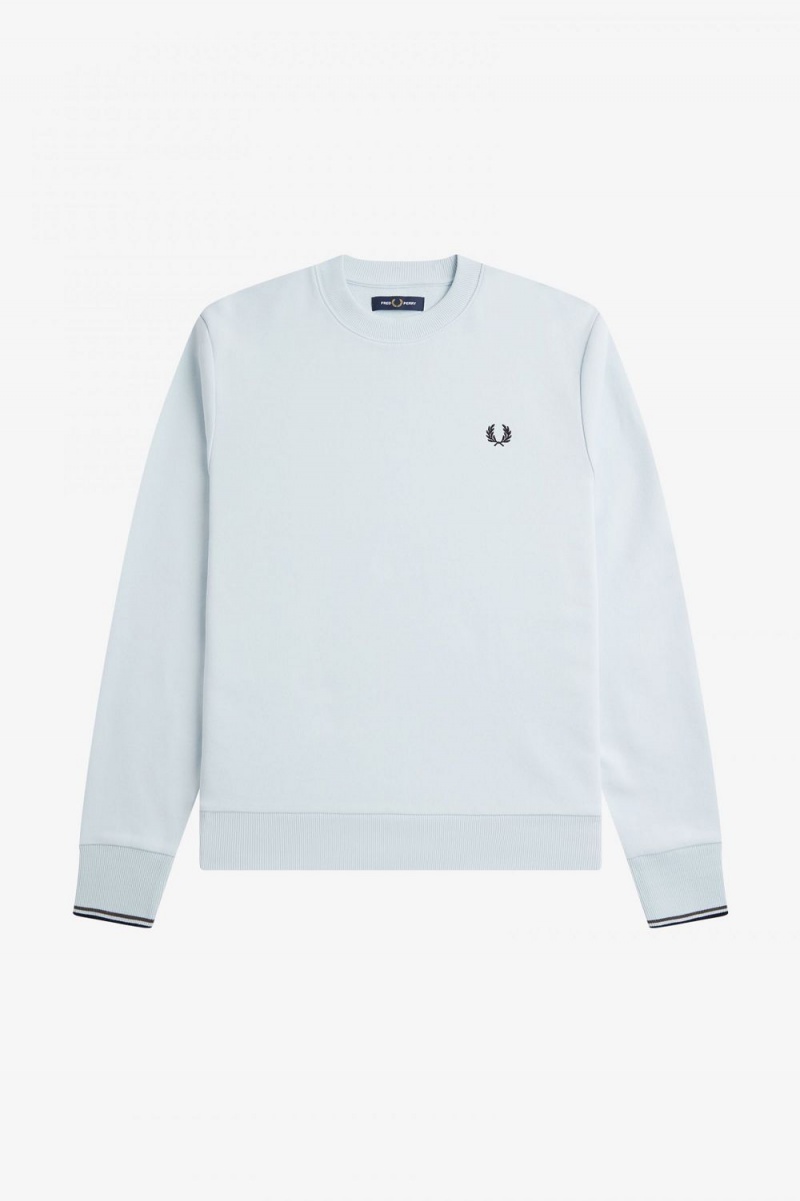 Fred Perry Crew Neck Men's Sweatshirts Light Aqua | BRTEU9560