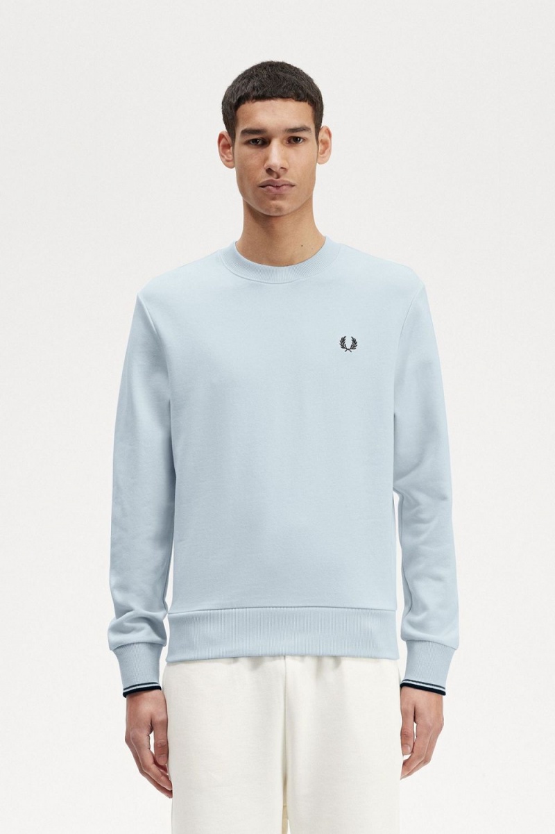 Fred Perry Crew Neck Men\'s Sweatshirts Light Aqua | BRTEU9560