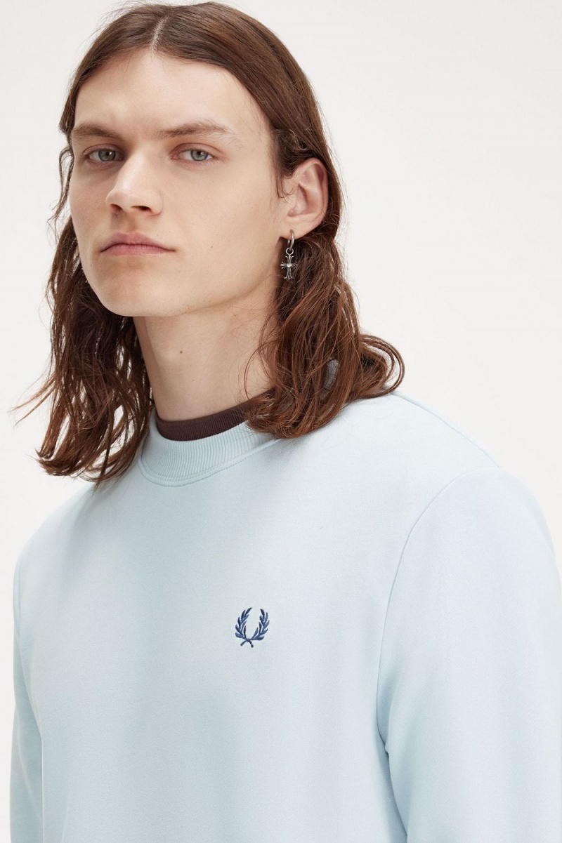 Fred Perry Crew Neck Men's Sweatshirts Light Aqua Midnight Blue | EANKS3859