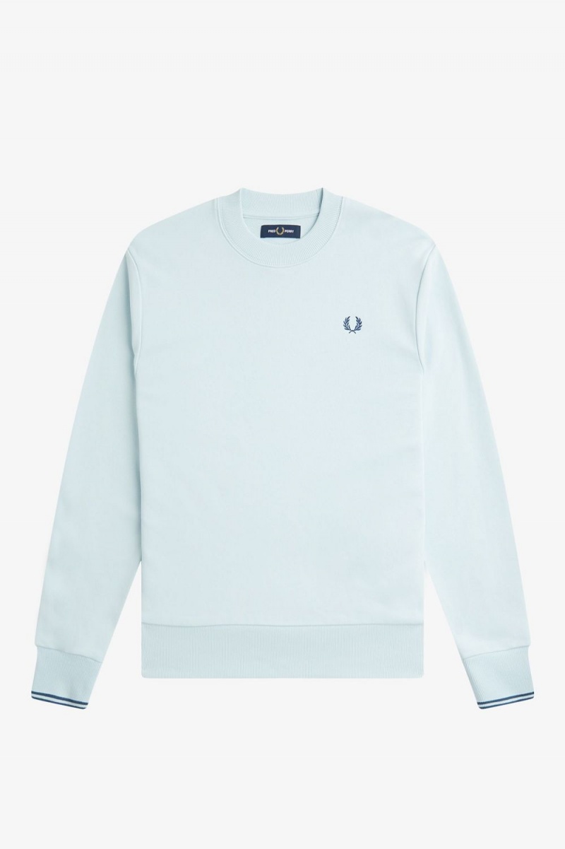 Fred Perry Crew Neck Men's Sweatshirts Light Aqua Midnight Blue | EANKS3859