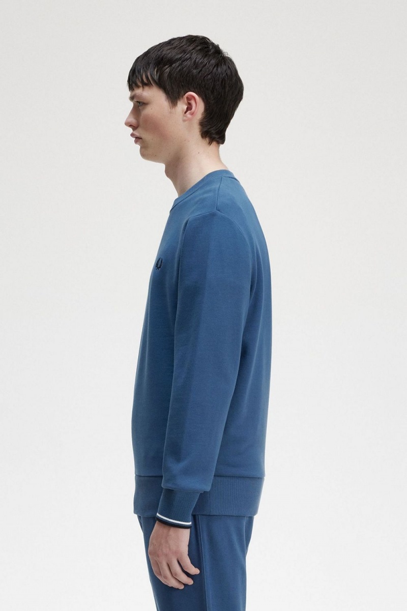 Fred Perry Crew Neck Men's Sweatshirts Midnight Blue | MOHYB3084