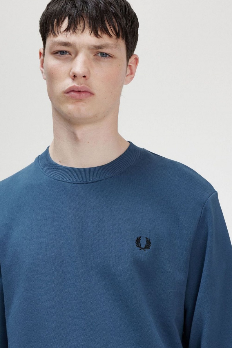 Fred Perry Crew Neck Men's Sweatshirts Midnight Blue | MOHYB3084