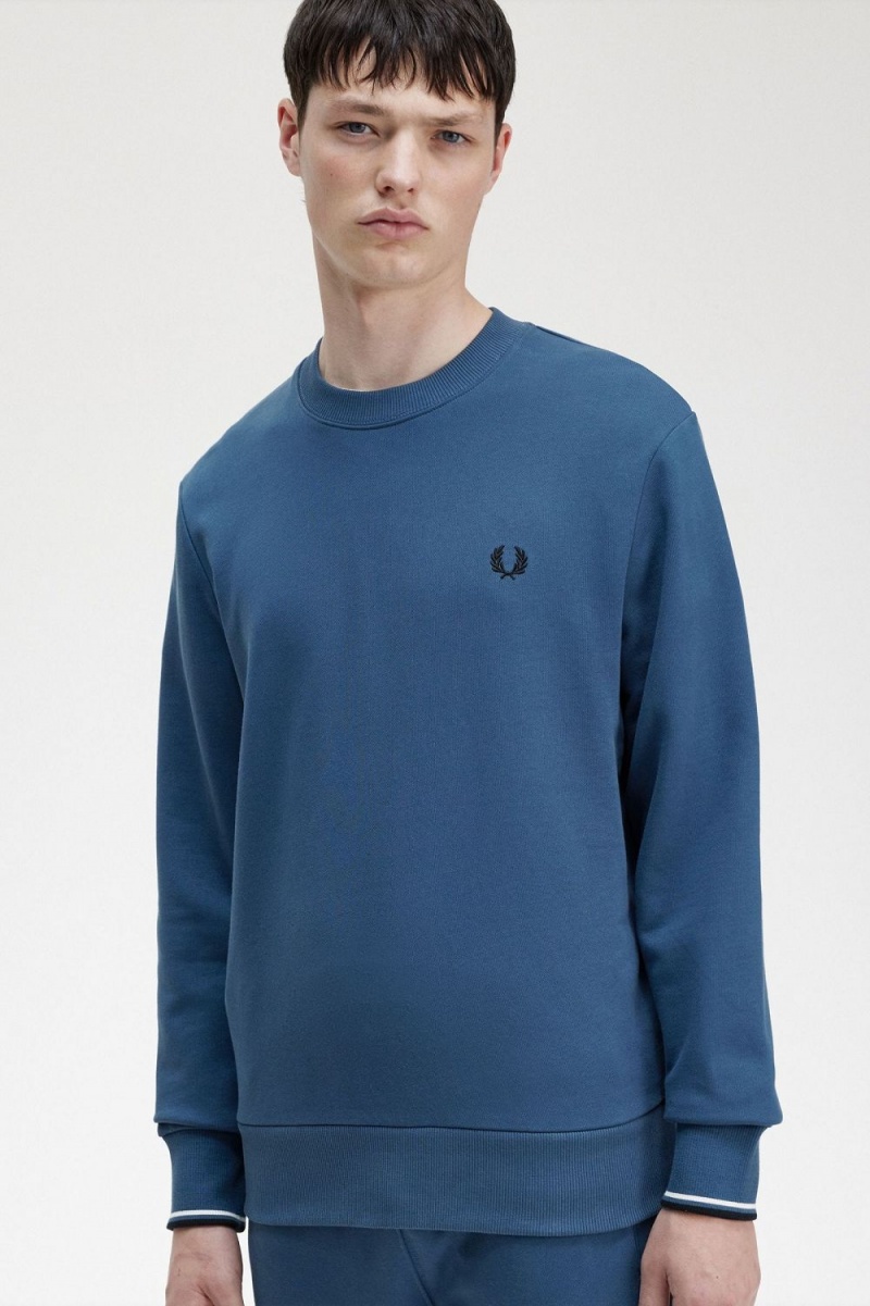 Fred Perry Crew Neck Men's Sweatshirts Midnight Blue | MOHYB3084