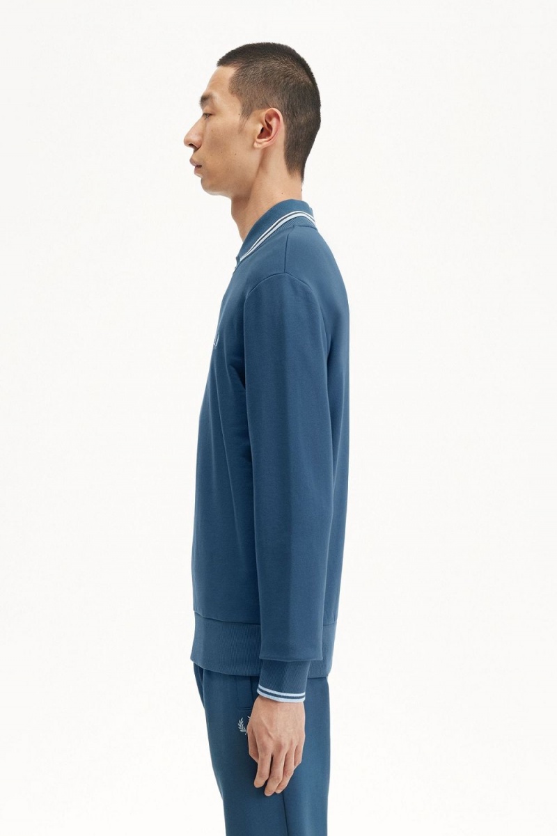 Fred Perry Crew Neck Men's Sweatshirts Midnight Blue Light Aqua | PTOXD1045