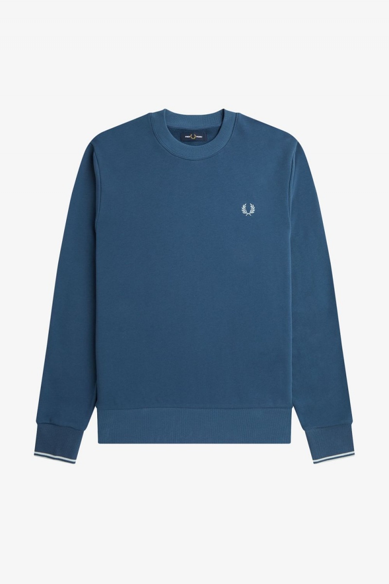 Fred Perry Crew Neck Men's Sweatshirts Midnight Blue Light Aqua | PTOXD1045