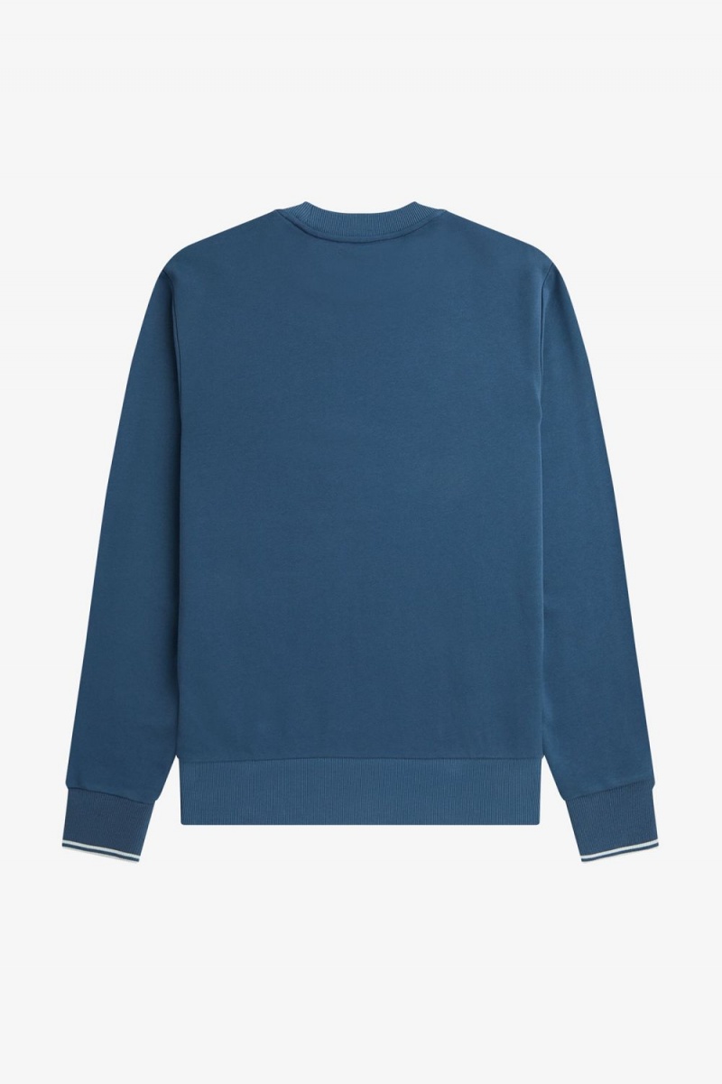 Fred Perry Crew Neck Men's Sweatshirts Midnight Blue Light Aqua | PTOXD1045