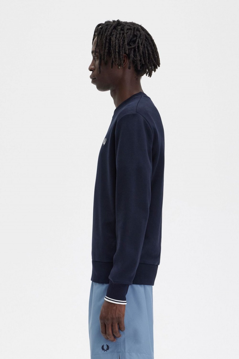 Fred Perry Crew Neck Men's Sweatshirts Navy | NXGDY1497