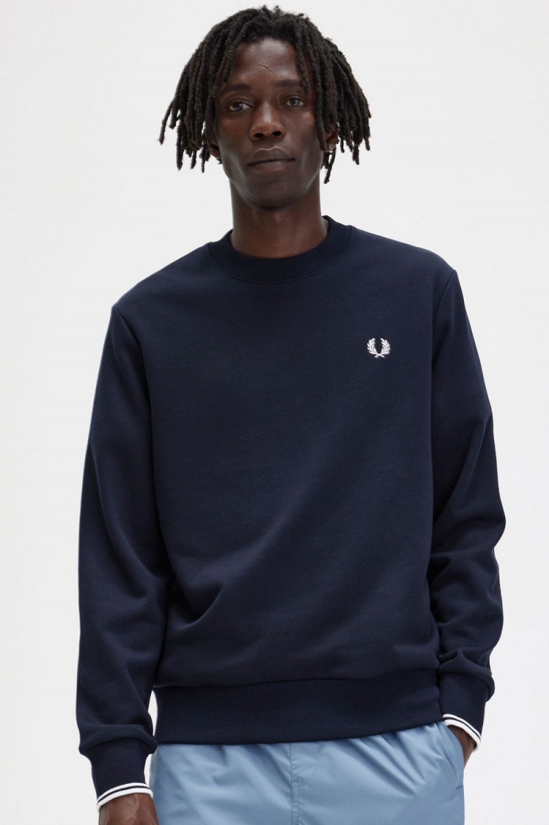 Fred Perry Crew Neck Men's Sweatshirts Navy | NXGDY1497