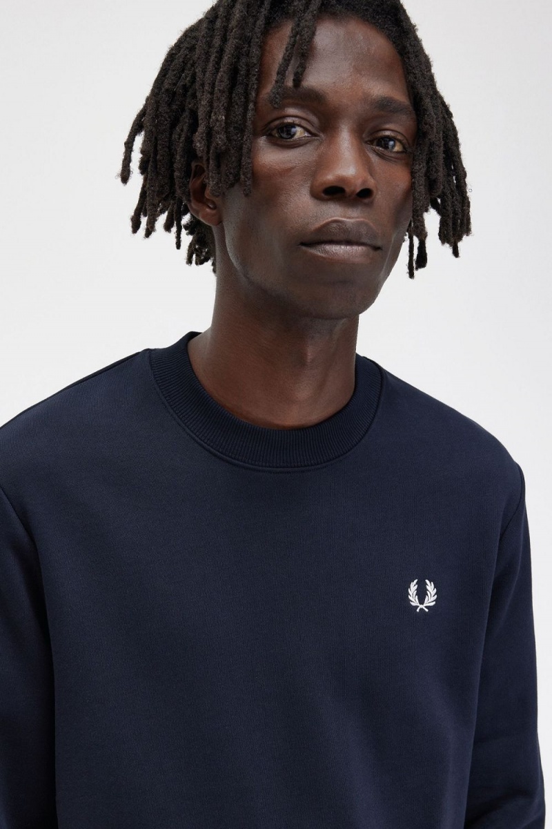 Fred Perry Crew Neck Men's Sweatshirts Navy | NXGDY1497