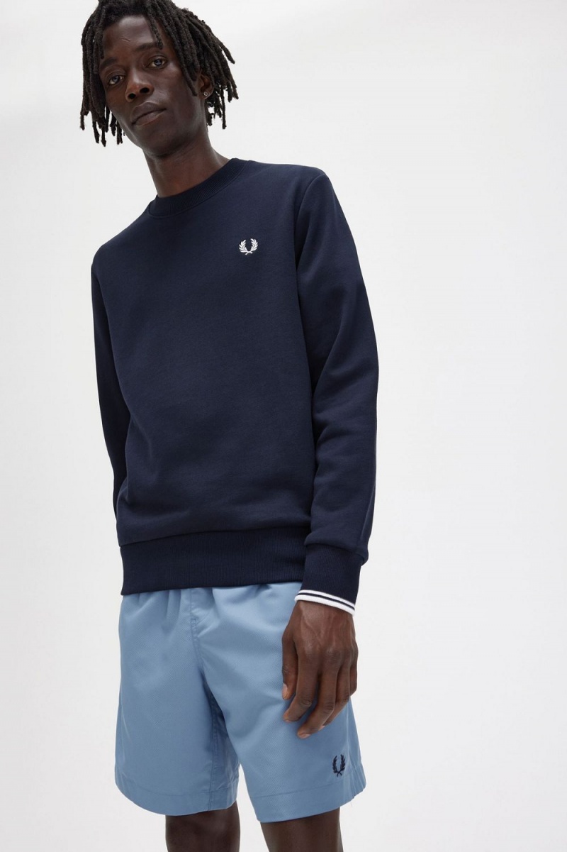 Fred Perry Crew Neck Men's Sweatshirts Navy | NXGDY1497