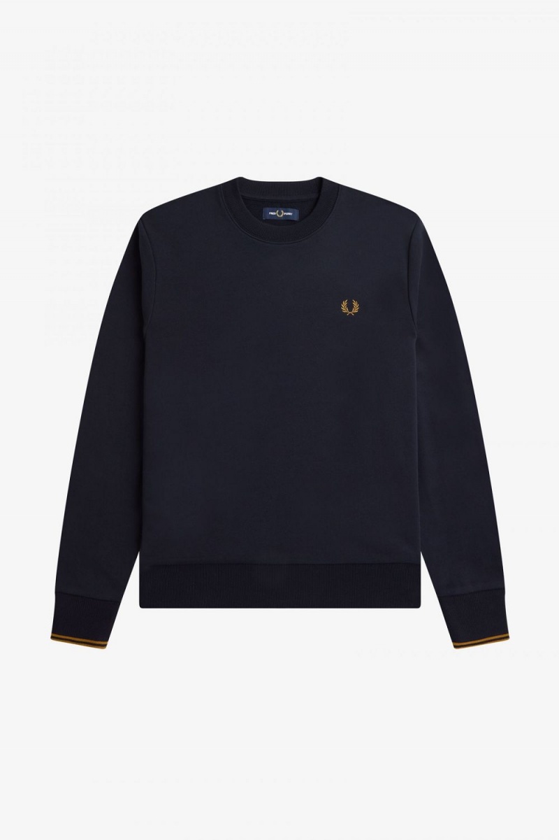 Fred Perry Crew Neck Men's Sweatshirts Navy Dark Coffee | ZLVRI0358