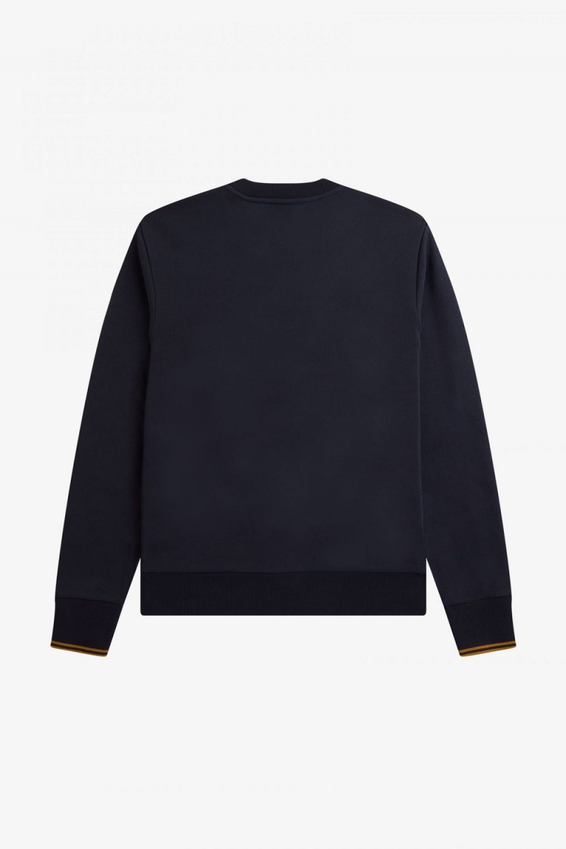 Fred Perry Crew Neck Men's Sweatshirts Navy Dark Coffee | ZLVRI0358