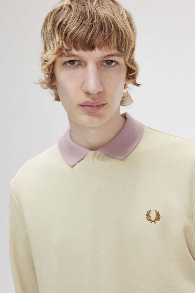 Fred Perry Crew Neck Men's Sweatshirts Oatmeal | JDWQS8057