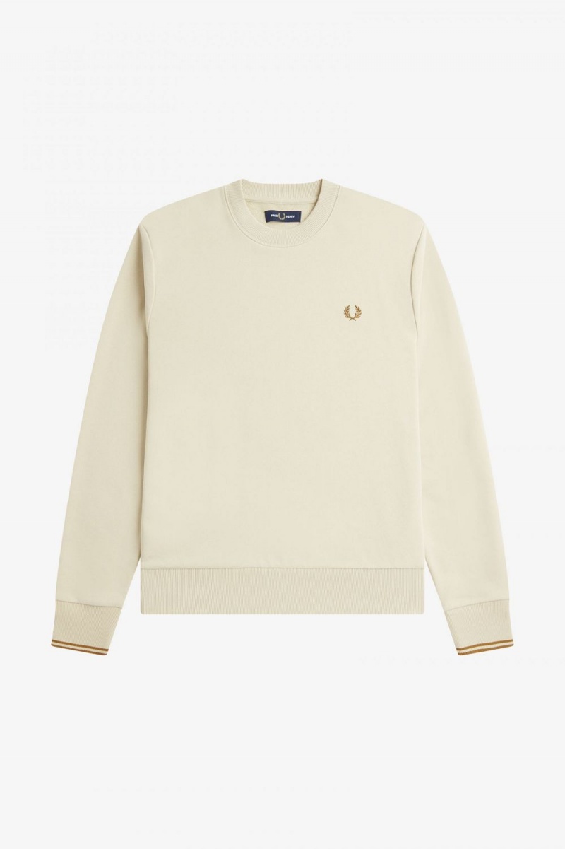 Fred Perry Crew Neck Men's Sweatshirts Oatmeal | JDWQS8057