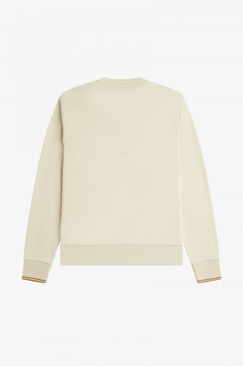 Fred Perry Crew Neck Men's Sweatshirts Oatmeal | JDWQS8057