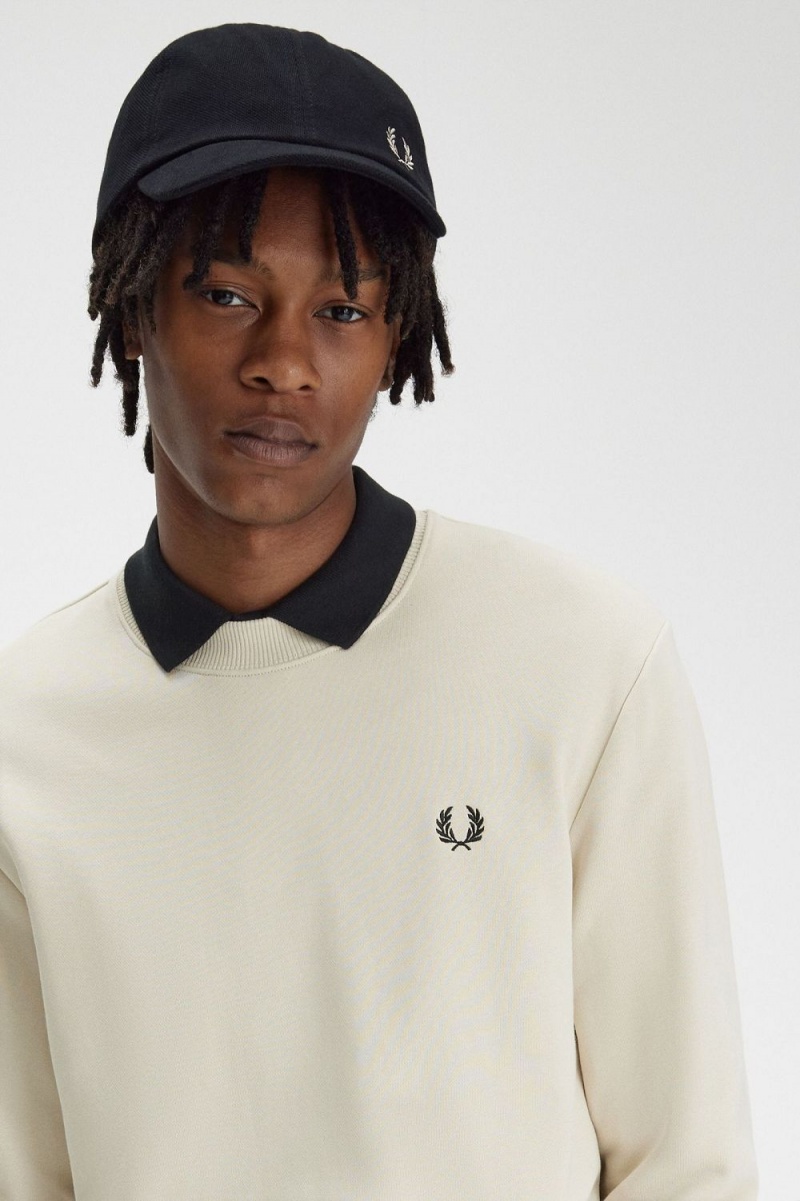 Fred Perry Crew Neck Men's Sweatshirts Oatmeal Black | ABPMC0416