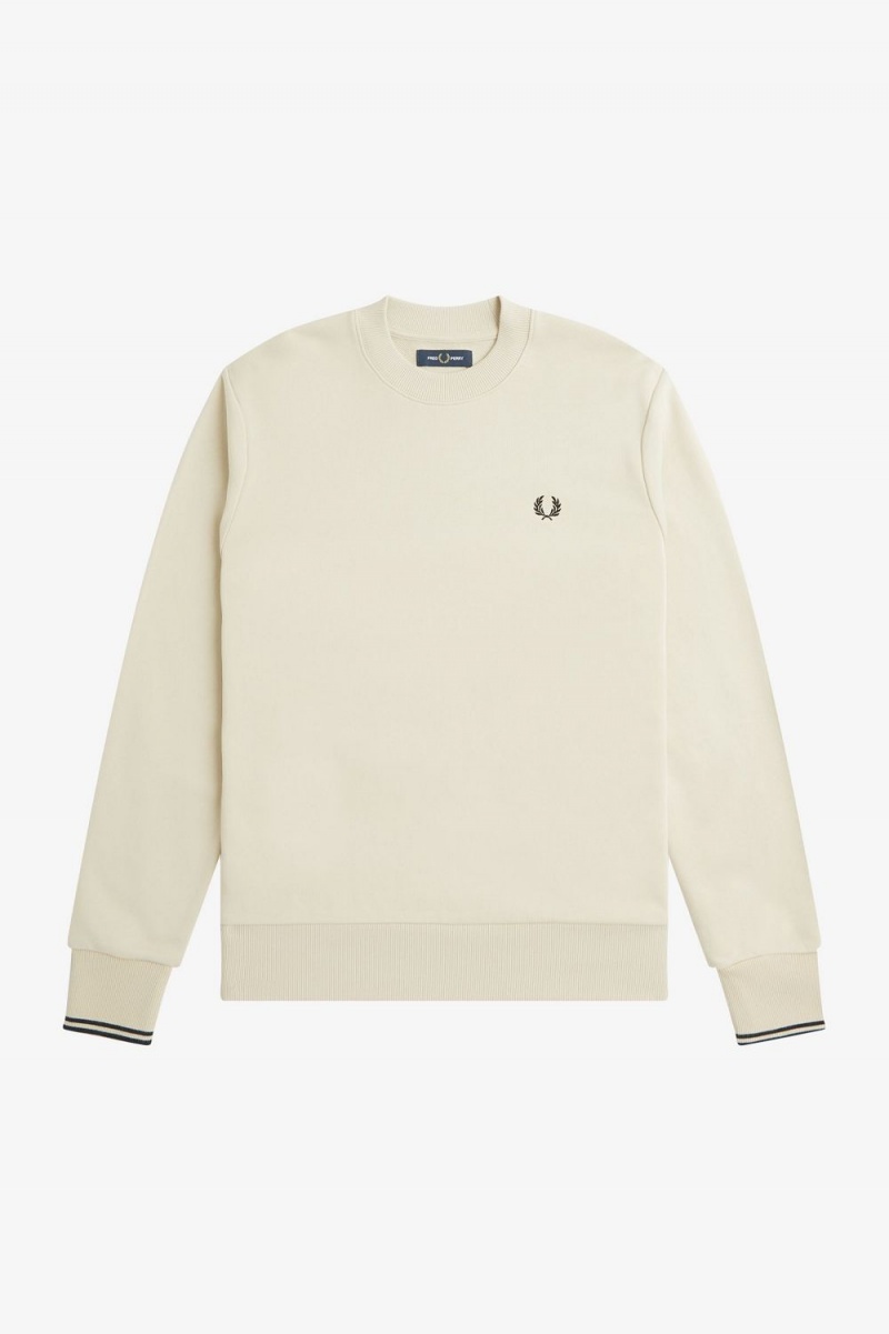 Fred Perry Crew Neck Men's Sweatshirts Oatmeal Black | ABPMC0416