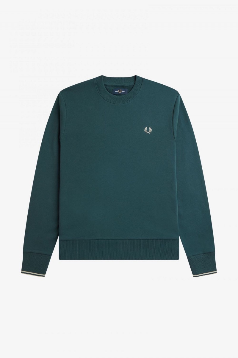 Fred Perry Crew Neck Men\'s Sweatshirts Petrol Blue | GJZDA4710