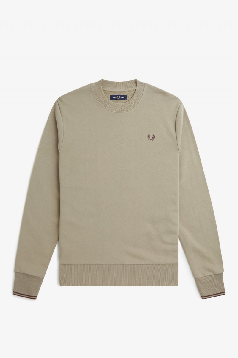 Fred Perry Crew Neck Men's Sweatshirts Warm Grey Dark Red | WKIRL1340