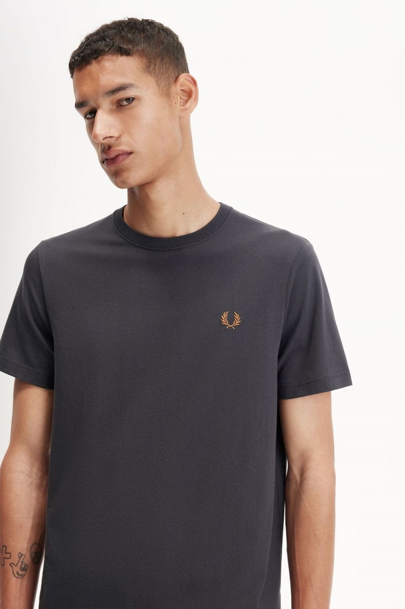 Fred Perry Crew Neck Men's T-Shirt Anchor Grey Dark Coffee | QZWRM5604