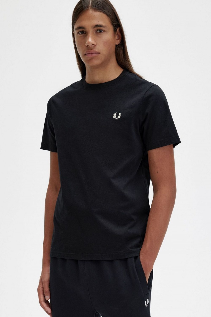 Fred Perry Crew Neck Men's T-Shirt Black | DOUTL2153