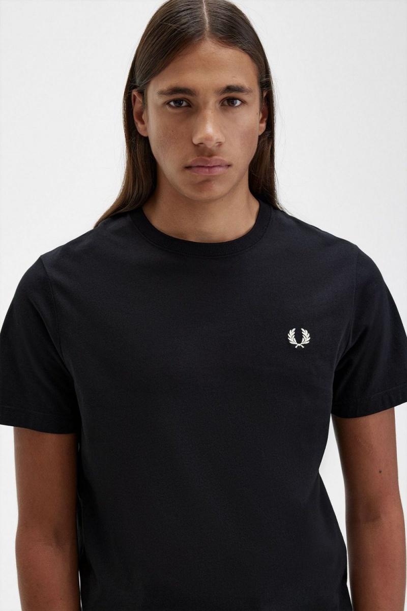 Fred Perry Crew Neck Men's T-Shirt Black | DOUTL2153