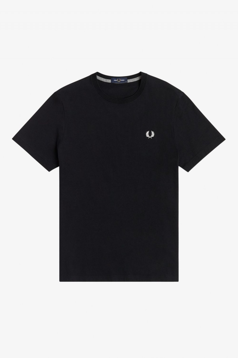 Fred Perry Crew Neck Men's T-Shirt Black | DOUTL2153