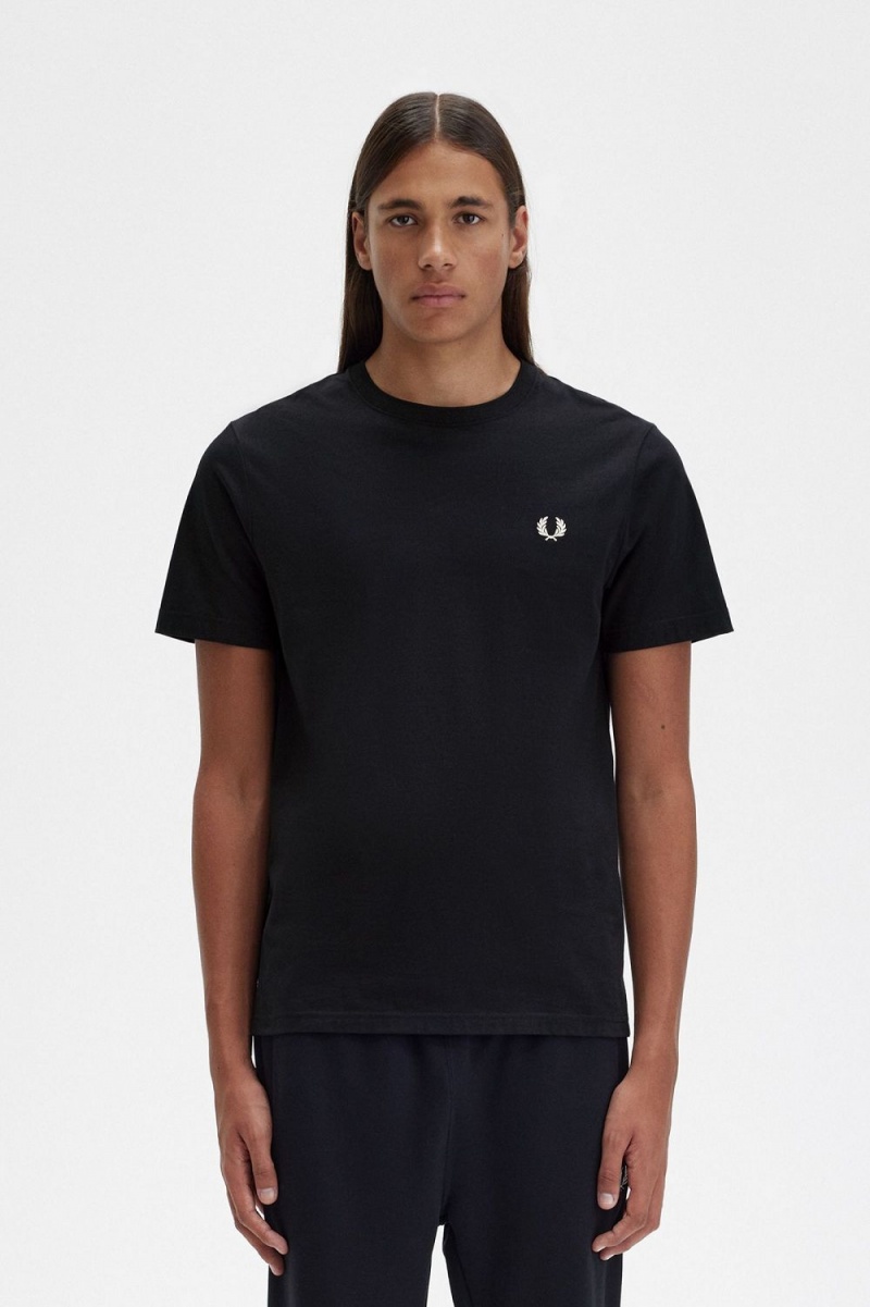 Fred Perry Crew Neck Men\'s T-Shirt Black | DOUTL2153